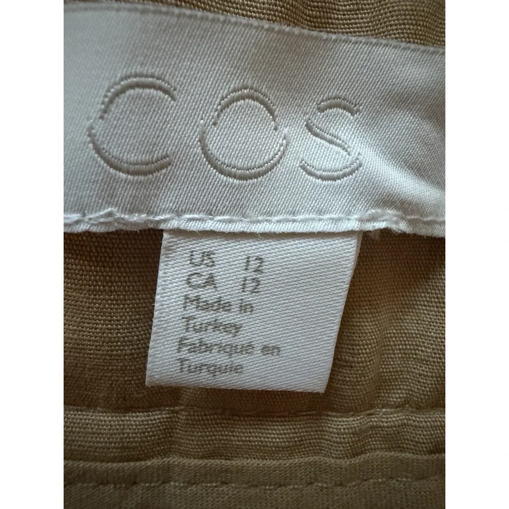 COS Linen Cotton Pleated Cropped  Trousers Womens 12 Beige High Rise 32x27